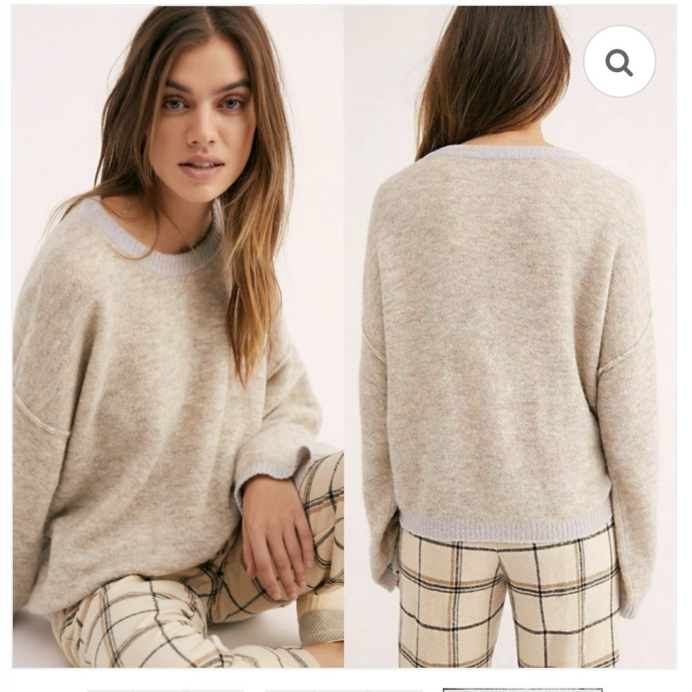 Free People Beige Gray Grandpa Lighthouse Keeper Crewneck Wool Alpaca Sweater